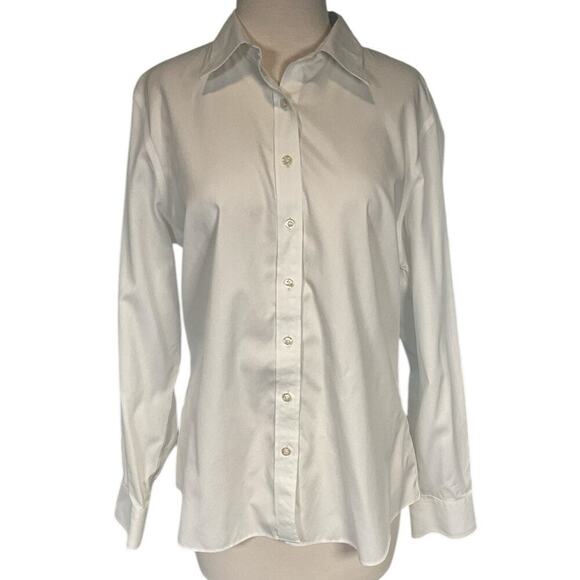 LANDS' END White Button Up Long Sleeve Work Wear Size 14 Work Wear - Picture 1 of 11